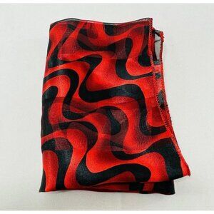 Vintage Scarf Handkerchief 20” Square Red Wave Wavy Sheer Pattern Spring Summer